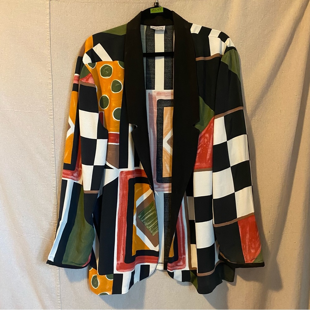 Vintage 1980s 1990s Funky Arty Statement Blazer Multicolor Geometric L
